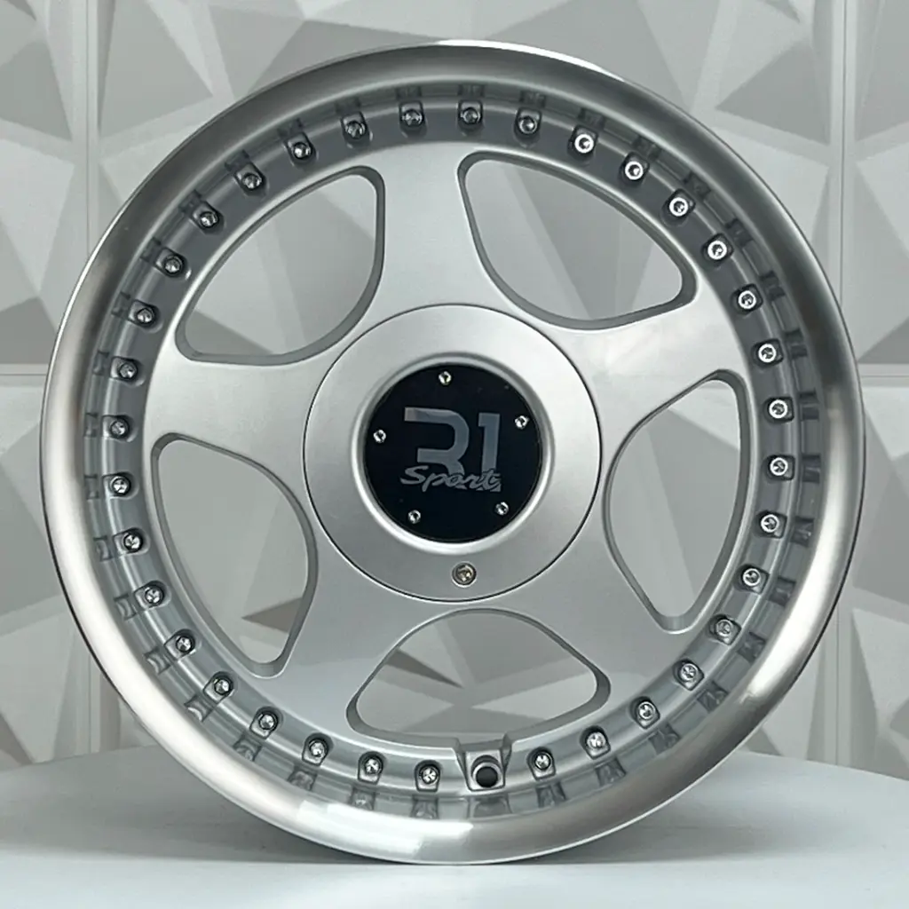 RIN 15X8.5 4-100/114.3 R1 SPORT HX085B SILVER MACHINE LIP+CHROME RIVETS ET25 CB7
